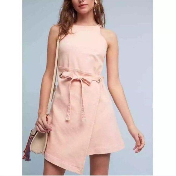 Anthropologie Pink Regatta denim Wrap Mini Dress| Size 2 - Picture 1 of 10